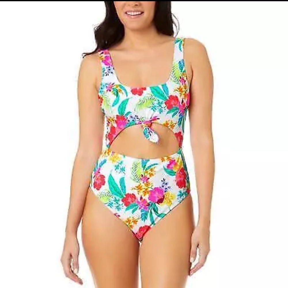 Salt + Cove Red and White One Piece Swimsuit with Cut-Out Design by Salt + Cove
